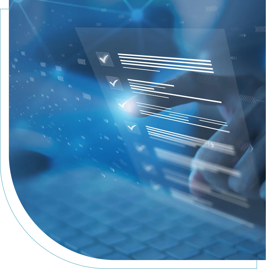 Digital data analysis on a futuristic transparent interface.